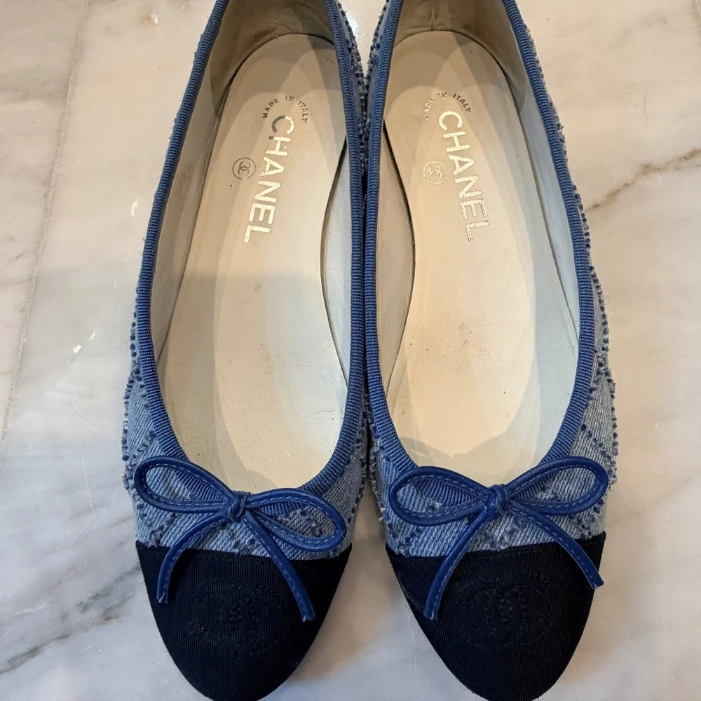 CHANEL Denim Quilted Ballet Flats 36 1/2 - Picture 1 of 10